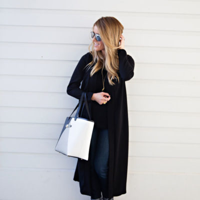 Black Turn Up Sleeve Duster